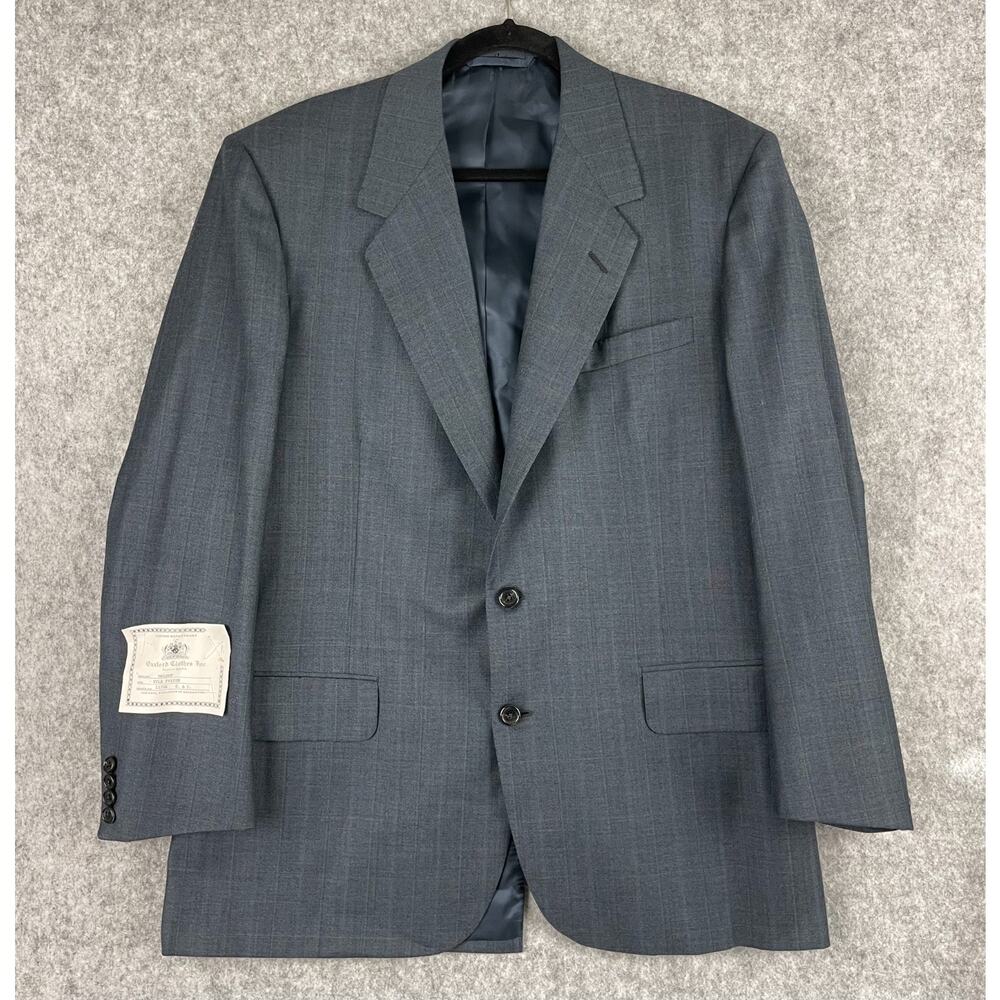 Vintage Oxxford Clothes Blazer Mens 44R Blue Plaid Super Worsted Wool Bespoke